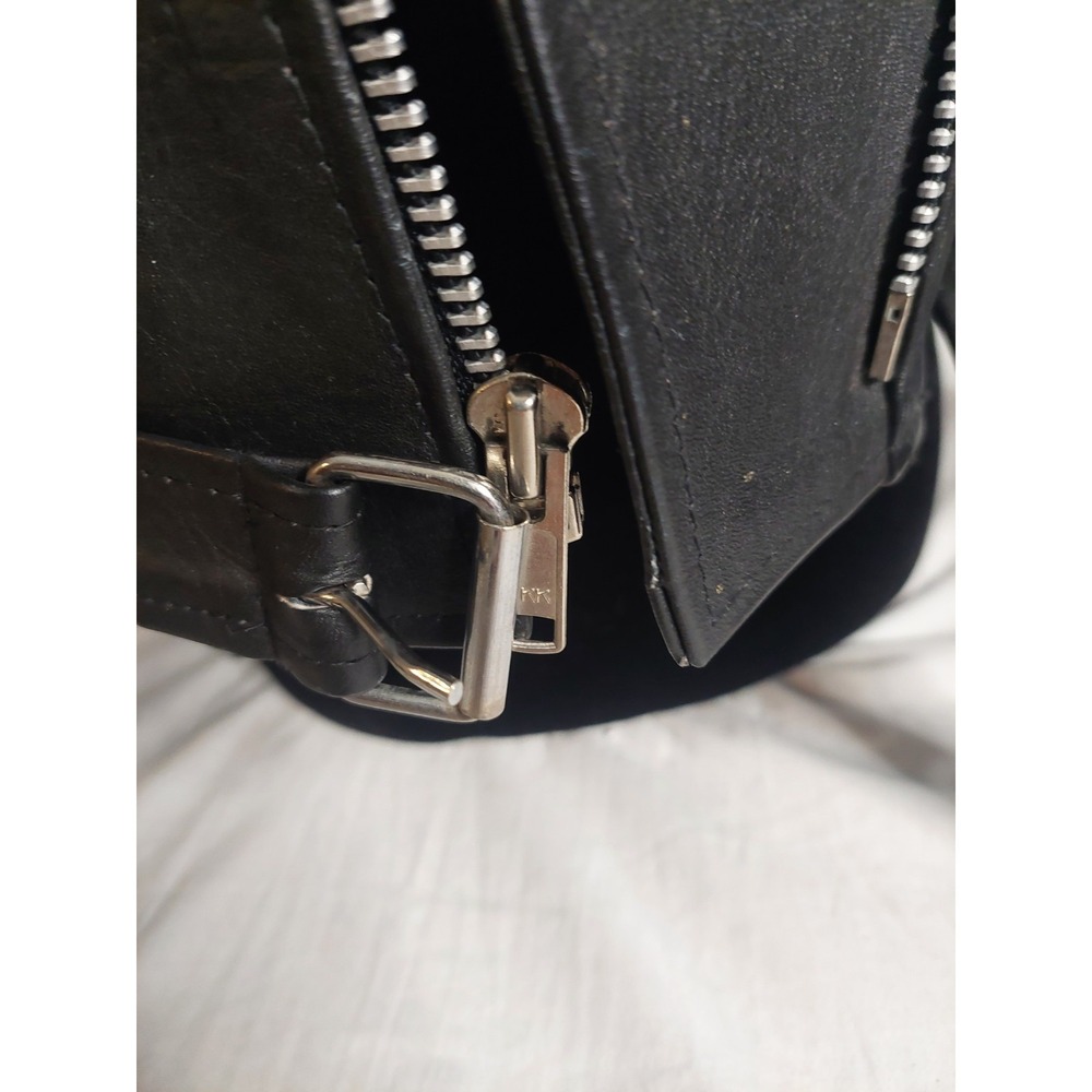 A-1 Vintage Black Leather Biker Jacket  Medium Rock Core 1950s 1960s 1980s Style - Picture 14 of 16